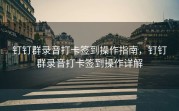 钉钉群录音打卡签到操作指南，钉钉群录音打卡签到操作详解