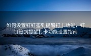 如何设置钉钉签到提醒打卡功能，钉钉签到提醒打卡功能设置指南