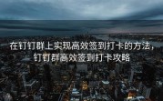 在钉钉群上实现高效签到打卡的方法，钉钉群高效签到打卡攻略