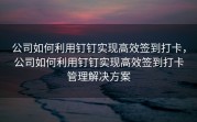 公司如何利用钉钉实现高效签到打卡，公司如何利用钉钉实现高效签到打卡管理解决方案