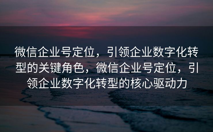 微信企业号定位，引领企业数字化转型的关键角色，微信企业号定位，引领企业数字化转型的核心驱动力