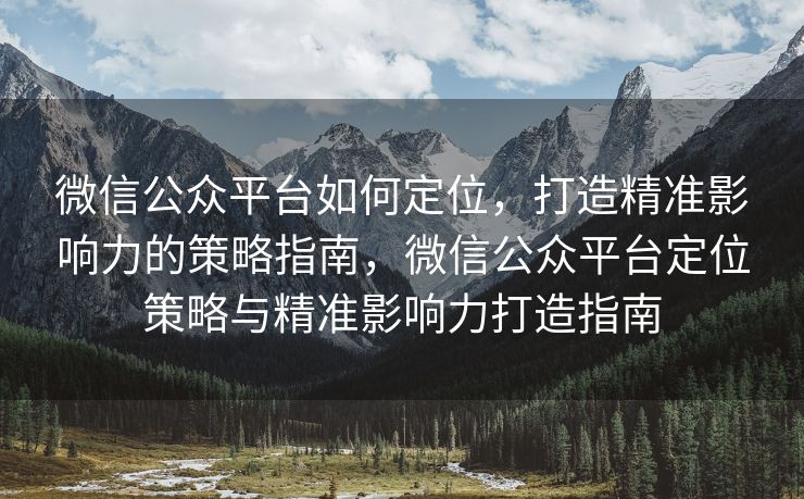 微信公众平台如何定位,打造精准影响力的策略指南,微信公众平台定位策略与精准影响力打造指南 微信公众平台如何定位,打造精准影响力的策略指南,微信公众平台定位策略与精准影响力打造指南