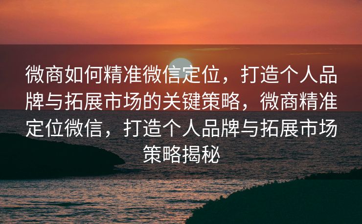 微商如何精准微信定位,打造个人品牌与拓展市场的关键策略,微商精准定位微信,打造个人品牌与拓展市场策略揭秘 微商如何精准微信定位,打造个人品牌与拓展市场的关键策略,微商精准定位微信,打造个人品牌与拓展市场策略揭秘